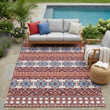 5' X 8' Red And Ivory Striped Washable Indoor Outdoor Area Rug