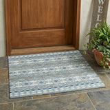 3' X 5' Teal Blue And Pewter Striped Washable Indoor Outdoor Area Rug