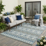 5' X 8' Teal Blue And Pewter Striped Washable Indoor Outdoor Area Rug