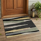 3' X 5' Black And Beige Abstract Washable Indoor Outdoor Area Rug