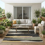 5' X 8' Black And Beige Abstract Washable Indoor Outdoor Area Rug