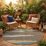 8' Coffee And Brown Round Abstract Washable Indoor Outdoor Area Rug