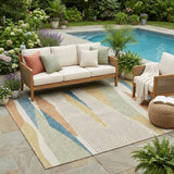 5' X 8' Ivory And Cream Abstract Washable Indoor Outdoor Area Rug
