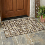 3' X 5' Beige And Brown Geometric Washable Indoor Outdoor Area Rug