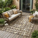 5' X 8' Beige And Brown Geometric Washable Indoor Outdoor Area Rug