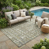 5' X 8' Green And Khaki Geometric Washable Indoor Outdoor Area Rug