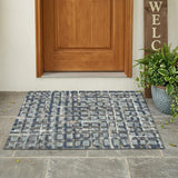3' X 5' Blue And Gray Geometric Washable Indoor Outdoor Area Rug