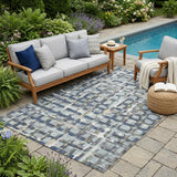 5' X 8' Blue And Gray Geometric Washable Indoor Outdoor Area Rug