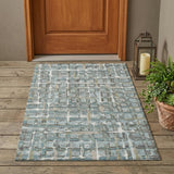 3' X 5' Teal Blue And Pewter Geometric Washable Indoor Outdoor Area Rug