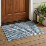 3' X 5' Navy Blue And Blue Geometric Washable Indoor Outdoor Area Rug