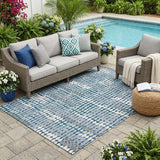 5' X 8' Navy Blue And Blue Geometric Washable Indoor Outdoor Area Rug