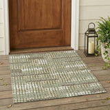 3' X 5' Olive Green And Green Geometric Washable Indoor Outdoor Area Rug