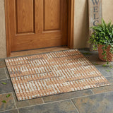 3' X 5' Orange And Silver Geometric Washable Indoor Outdoor Area Rug