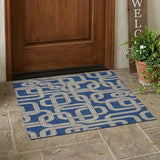 3' X 5' Blue And Gray Geometric Washable Indoor Outdoor Area Rug