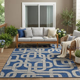 5' X 8' Blue And Gray Geometric Washable Indoor Outdoor Area Rug