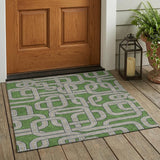 3' X 5' Green And Pewter Geometric Washable Indoor Outdoor Area Rug