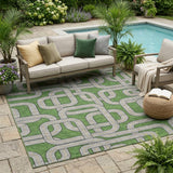 5' X 8' Green And Pewter Geometric Washable Indoor Outdoor Area Rug