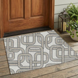 3' X 5' Ivory And Pewter Geometric Washable Indoor Outdoor Area Rug