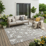 5' X 8' Ivory And Pewter Geometric Washable Indoor Outdoor Area Rug