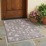 3' X 5' Pink And Pewter Geometric Washable Indoor Outdoor Area Rug