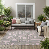 5' X 8' Pink And Pewter Geometric Washable Indoor Outdoor Area Rug