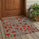 3' X 5' Red And Gray Geometric Washable Indoor Outdoor Area Rug