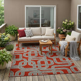 5' X 8' Red And Gray Geometric Washable Indoor Outdoor Area Rug