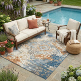 5' X 8' Cream And Ivory Medallion Washable Indoor Outdoor Area Rug