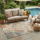 5' X 8' Copper And Orange Medallion Washable Indoor Outdoor Area Rug
