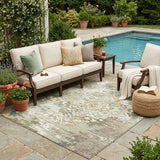 5' X 8' Sage And Green Medallion Washable Indoor Outdoor Area Rug