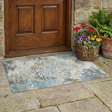 3' X 5' Teal Blue And Pewter Medallion Washable Indoor Outdoor Area Rug