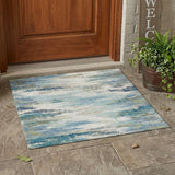 3' X 5' Blue And Pewter Abstract Washable Indoor Outdoor Area Rug