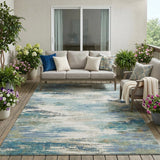 5' X 8' Blue And Pewter Abstract Washable Indoor Outdoor Area Rug