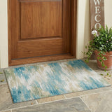3' X 5' Teal Blue And Blue Abstract Washable Indoor Outdoor Area Rug