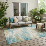 5' X 8' Teal Blue And Blue Abstract Washable Indoor Outdoor Area Rug
