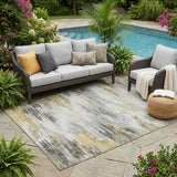 5' X 8' Gray And Silver Abstract Washable Indoor Outdoor Area Rug