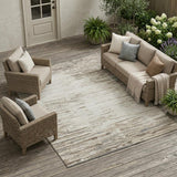 8' X 10' Ivory And Silver Abstract Washable Indoor Outdoor Area Rug