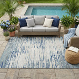 5' X 8' Sky Blue And Blue Abstract Washable Indoor Outdoor Area Rug