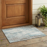 3' X 5' Teal Blue And Pewter Abstract Washable Indoor Outdoor Area Rug