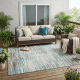 5' X 8' Teal Blue And Pewter Abstract Washable Indoor Outdoor Area Rug