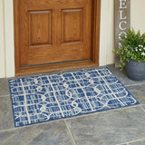 3' X 5' Blue And Silver Geometric Washable Indoor Outdoor Area Rug