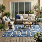 5' X 8' Blue And Silver Geometric Washable Indoor Outdoor Area Rug
