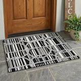 3' X 5' Black And Pewter Geometric Washable Indoor Outdoor Area Rug