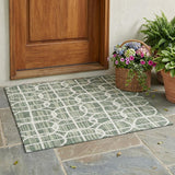 3' X 5' Green And Ivory Geometric Washable Indoor Outdoor Area Rug