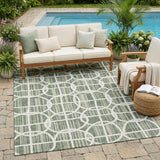 5' X 8' Green And Ivory Geometric Washable Indoor Outdoor Area Rug