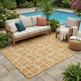 5' X 8' Orange And Beige Geometric Washable Indoor Outdoor Area Rug