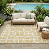 5' X 8' Gold And Wheat Geometric Washable Indoor Outdoor Area Rug