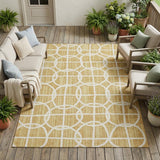 8' X 10' Gold And Wheat Geometric Washable Indoor Outdoor Area Rug