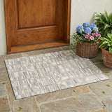 3' X 5' Ivory And Silver Geometric Washable Indoor Outdoor Area Rug