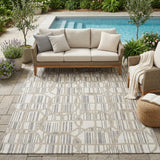 5' X 8' Ivory And Silver Geometric Washable Indoor Outdoor Area Rug